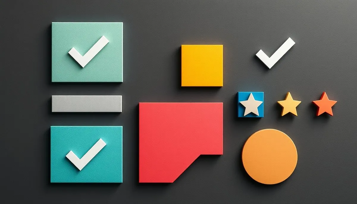 Criterios evaluación agencias SEO - Iconos checkmarks, estrellas y gráficos minimalistas